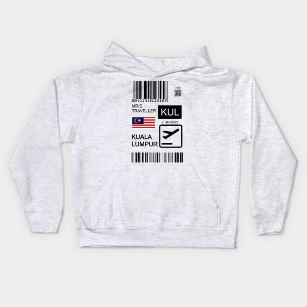 Kuala Lumpur Malaysia travel ticket Kids Hoodie by Travellers